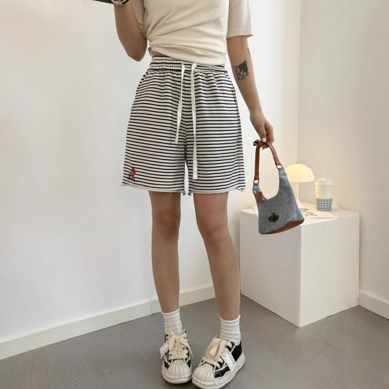 Paper Bag Home Summer "Embroidered Small Cloth Loop Hedge Shorts" 09041 Slim Simple Casual Pants for Women