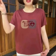 2025女款新款短袖T恤字母印花简约豆沙红桔红色秋黄色紫色其它