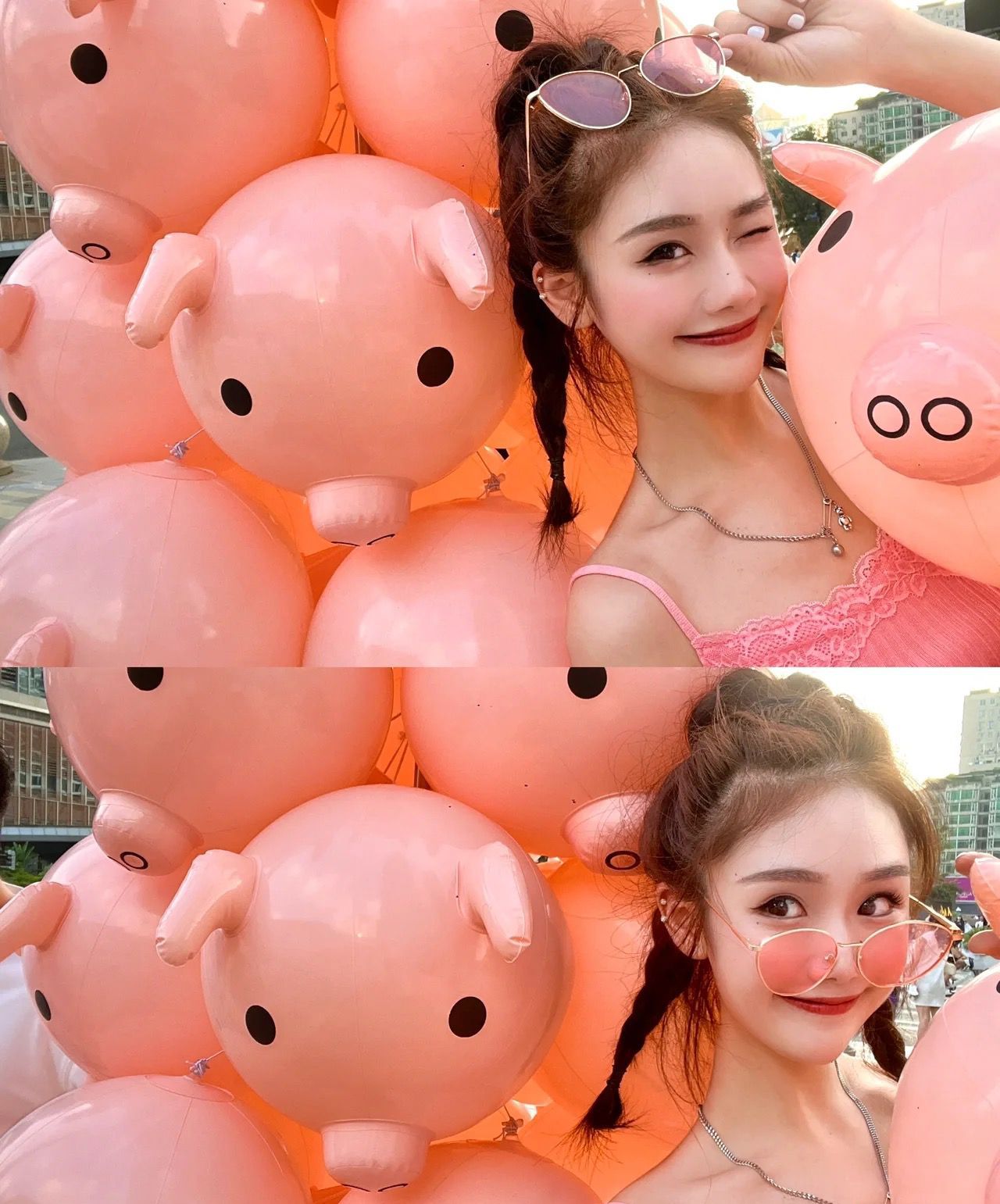 The same style pig balloon influencer pink pig head balloon stick inflatable toy pig hammer street stall
