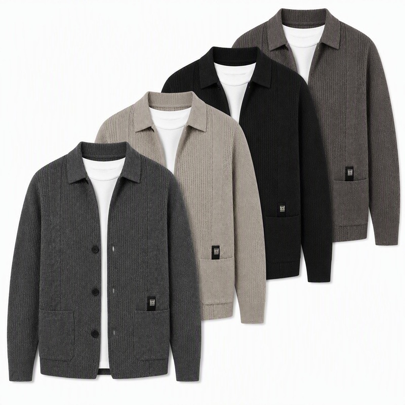 2026 Autumn Men's Knitted Cardigan Sweater, New Spring and Autumn Style, Business Casual High-End Men's Lapel Base Layer Jacket