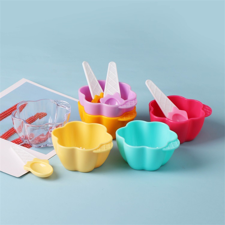 网红韩式可爱儿童碗勺套装少女心雪糕甜品碗蘸料味碟塑料水果碗