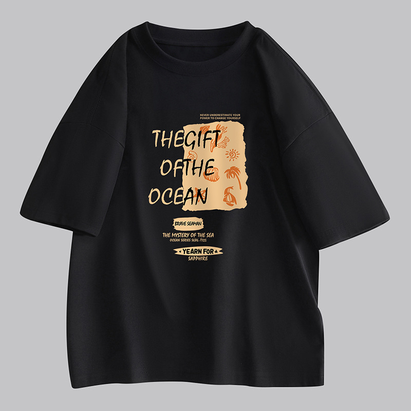 NASAGISS nombre conjunto pesado algodón camiseta de manga corta hombres y mujeres misma marca de moda suelta pareja juventud verano