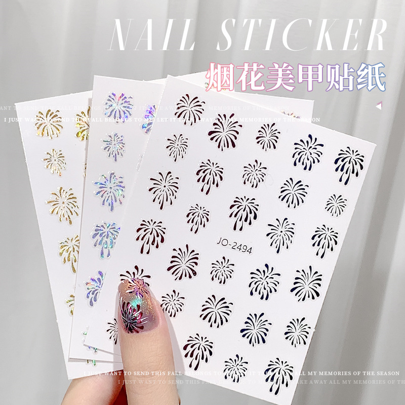 Fuegos artificiales coloridos pegatinas de uñas romántico cielo estrellado fuegos artificiales brillantes adhesivos de uñas pegatinas de uñas de joyería al por mayor