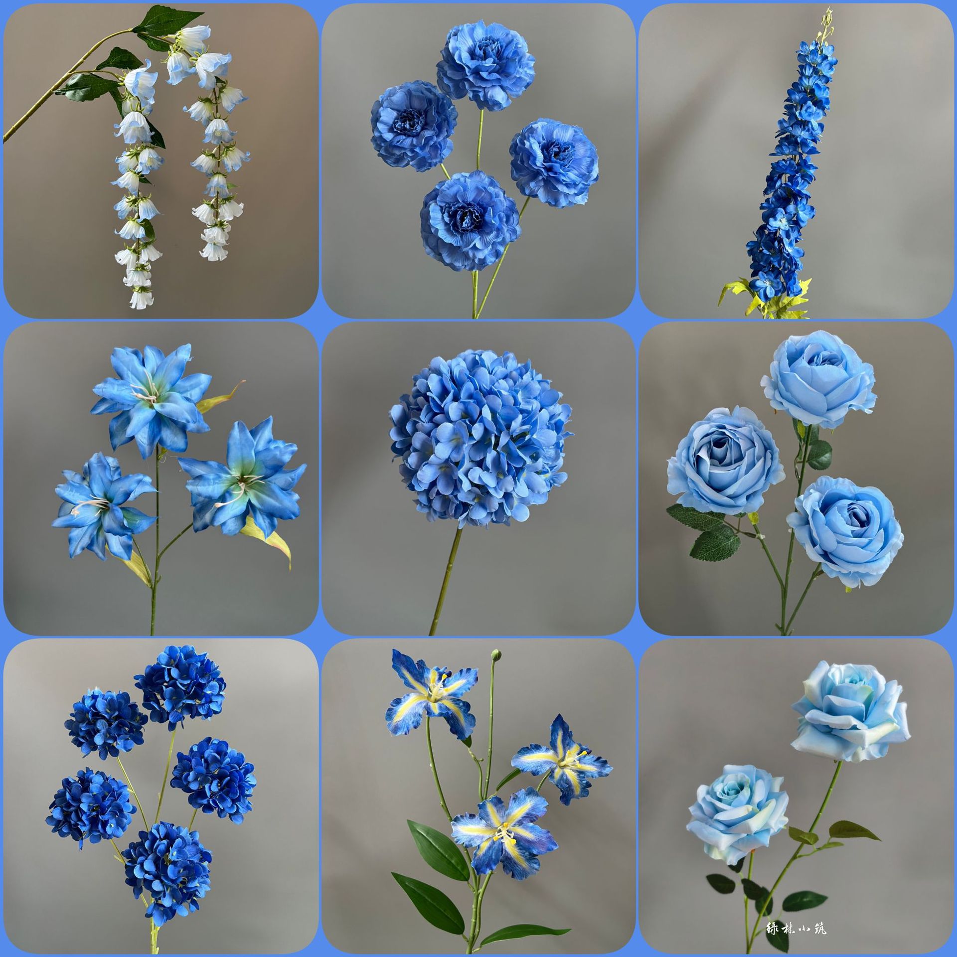 Blue Series Wedding Artificial Flowers Ceiling Fake Flowers Wedding Hotel Decoration Flower Wall Aisle Silk Flower Arrangement Floral Art