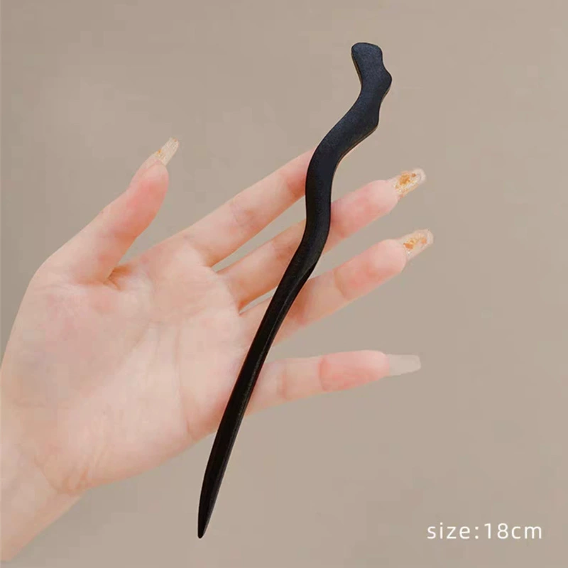 Chinese-style Hairpin, Ebony Sandalwood, 20 cm, Modern Elegant Floral Design