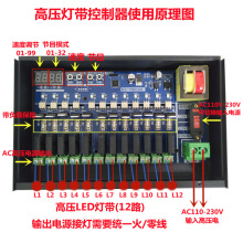 LED高压灯带霓虹灯条12路AC220V灯光控制器跑马流水呼吸跳变渐变