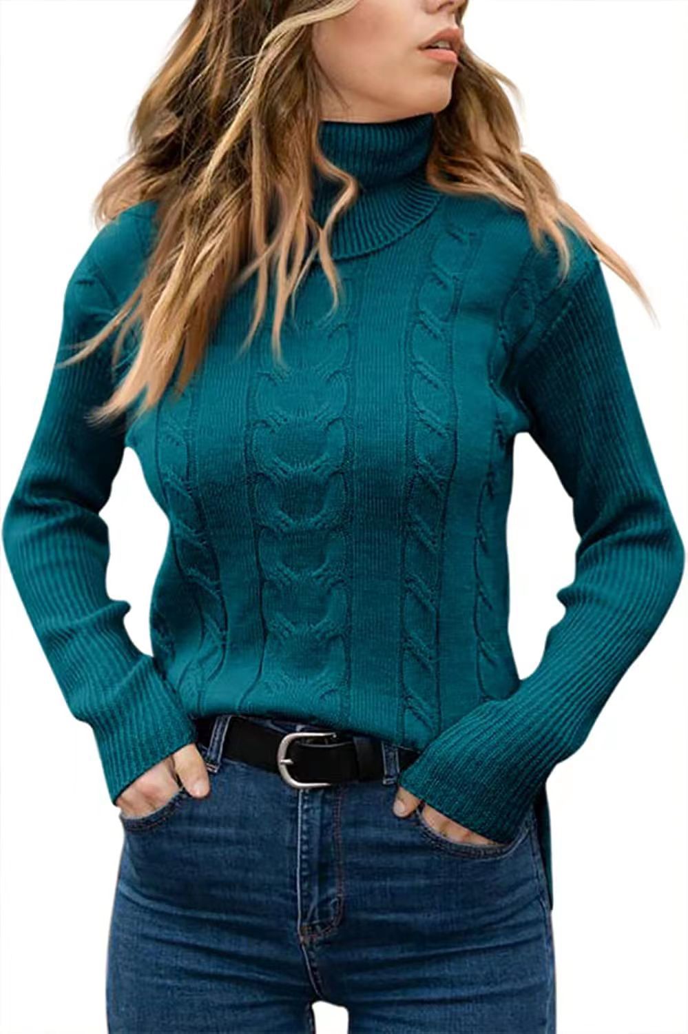 Dames herfst en winter nieuwe effen kleur coltrui retro lange mouwen dames trui_voghion.com