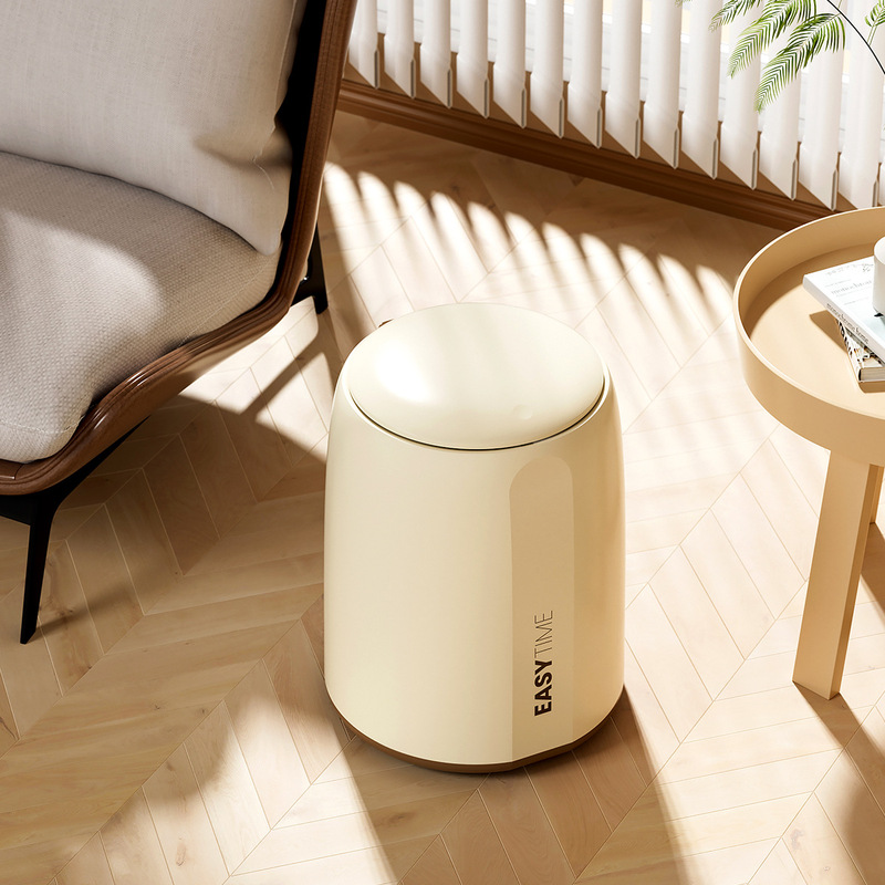 High-quality high-value elastic lid double-layer cream wind belt handle high-end large-capacity household living room kitchen bathroom trash can