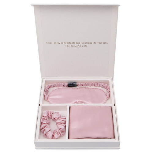Butterfly embroidery silk gift three-piece set 100% mulberry silk eye mask hair tie pillowcase gift box travel set