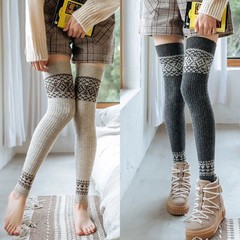 Autumn and winter warm pile socks colorful fine striped rabbit wool leggings twist over-the-knee boots covers for women