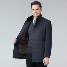 专柜羊毛大衣男新款水貂毛立领可拆卸羽绒内胆中年爸爸双面呢外套