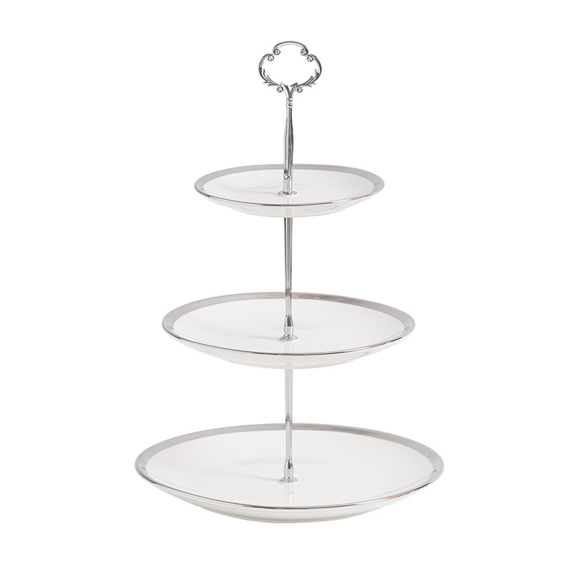 Cerámica personalizada multicapa bandeja de frutas estilo europeo sala de estar casera dulces frutas secas platos de bocadillos fiesta de boda estante de exhibición de pastel