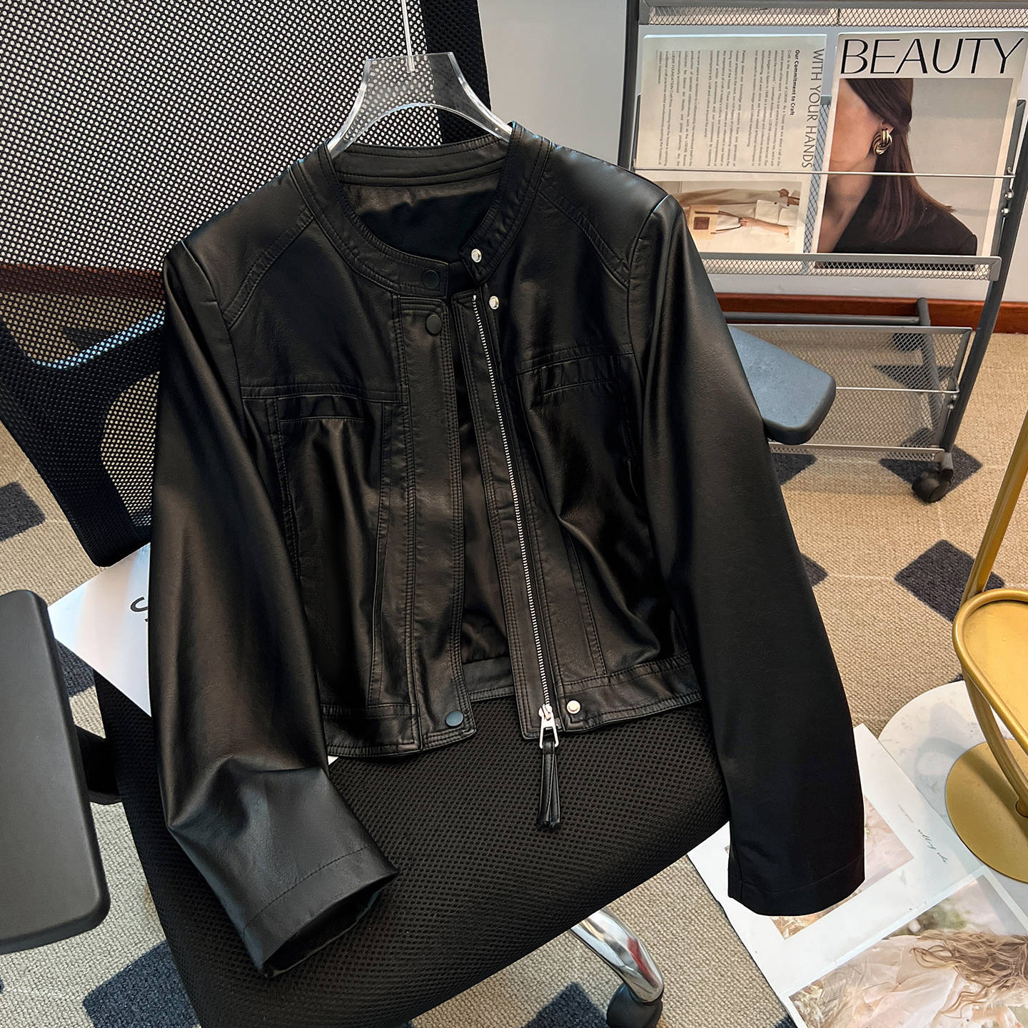 American Retro Black Pu Leather Jacket Women's Short 2025 Early Spring and Autum New Small Motorcycle Jacket