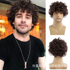 国境を越えた新製品かつら男性の短い頭カバー茶色の短い巻き髪テディ巻き高温糸化繊メーカー卸売り