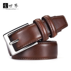 Foreign Trade Business Casual Pin-Clasp Genuine Leather Belt | Men's Stylish Blue Leather Belt | Cross-Border Cowhide Belt Wholesale