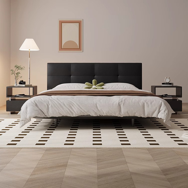 Cama de cuero negro inteligente retro negro de acero al carbono cama de suspensión cama doble de 1.8m Italia cama de cuero de acero minimalista