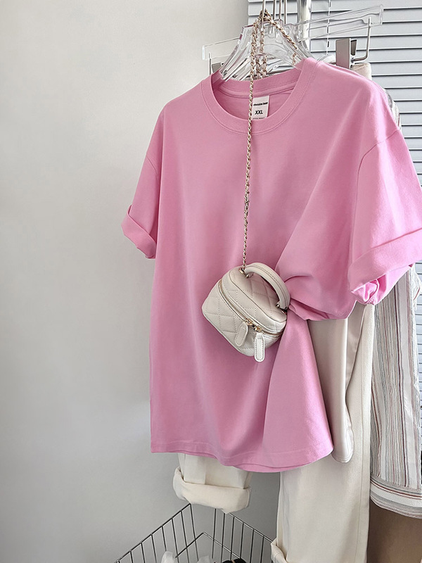Pink Short-Sleeved T-Shirt for Women 2025 New Summer Trendy Brand Plus Size Loose Fit Tummy-Covering Top Regular Style