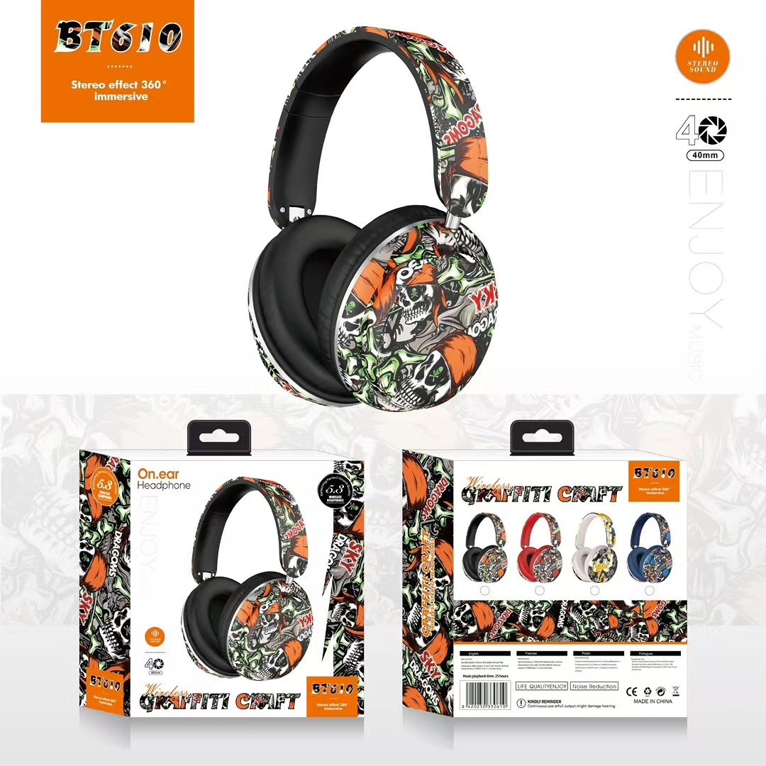 Nuevo modelo de explosión transfronteriza BT610 auriculares Bluetooth auriculares inalámbricos National Tide graffiti estéreo fábrica al por mayor