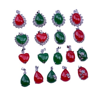 New National Red green water drop chalcedony pendant pendant necklace round drill inlay DIY jewelry accessories wholesale