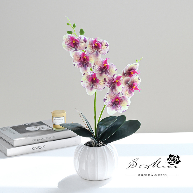 Flores artificiales con textura de película impresa en 3D, bonsái de orquídea Phalaenopsis, adornos creativos, flores artificiales directamente del fabricante, plantas artificiales en maceta image 4