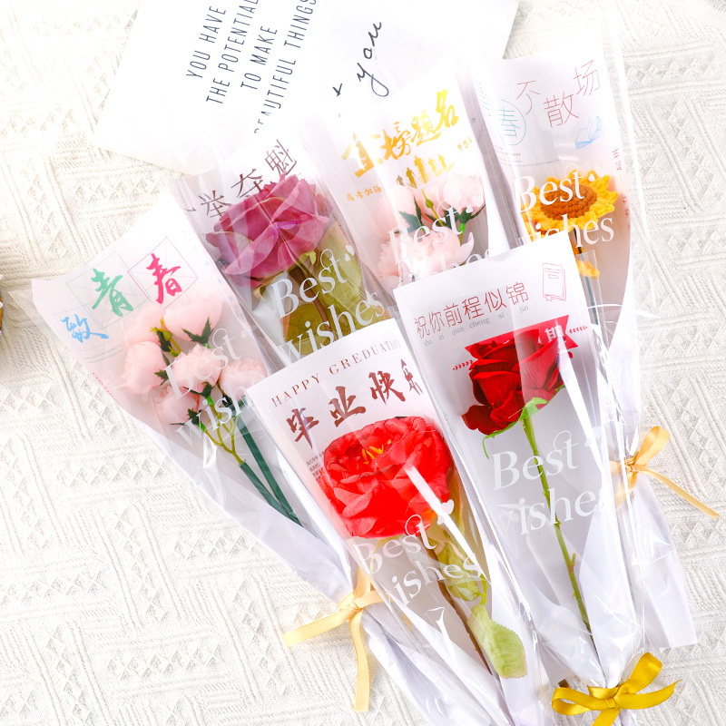 Bolsa de embalaje de flores individuales transparente diopp bolsa única bolsa de embalaje de flores al por mayor bolsa de ramo de flores de examen de ingreso a la universidad