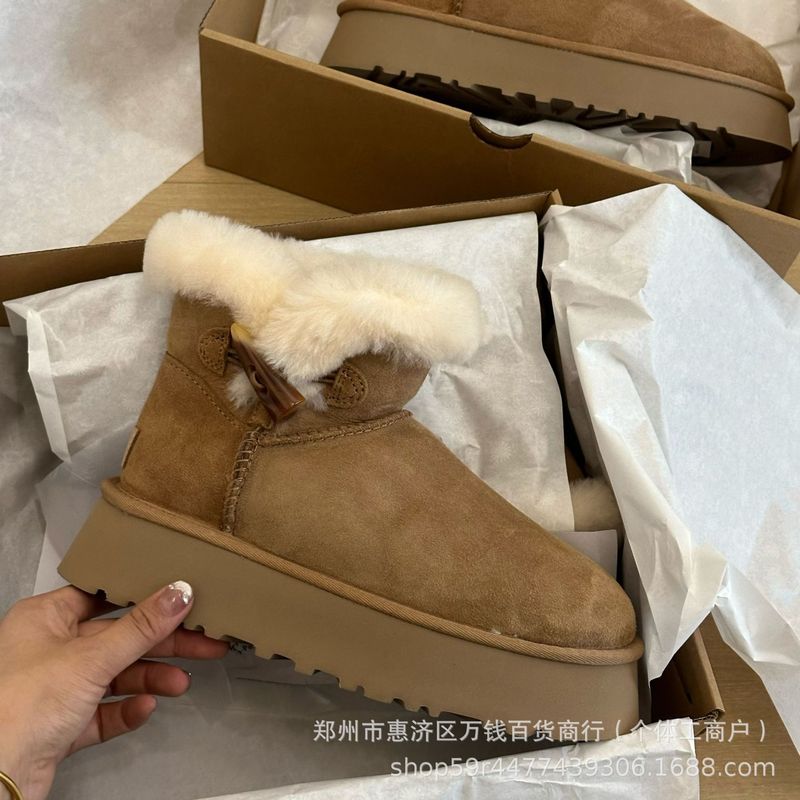 河南の桑の坂の毛皮の一体の靴の筒の厚い底の牛の角は復古のwuugの雪の靴を掛けて厚い越境のアマゾンを越えます。|undefined