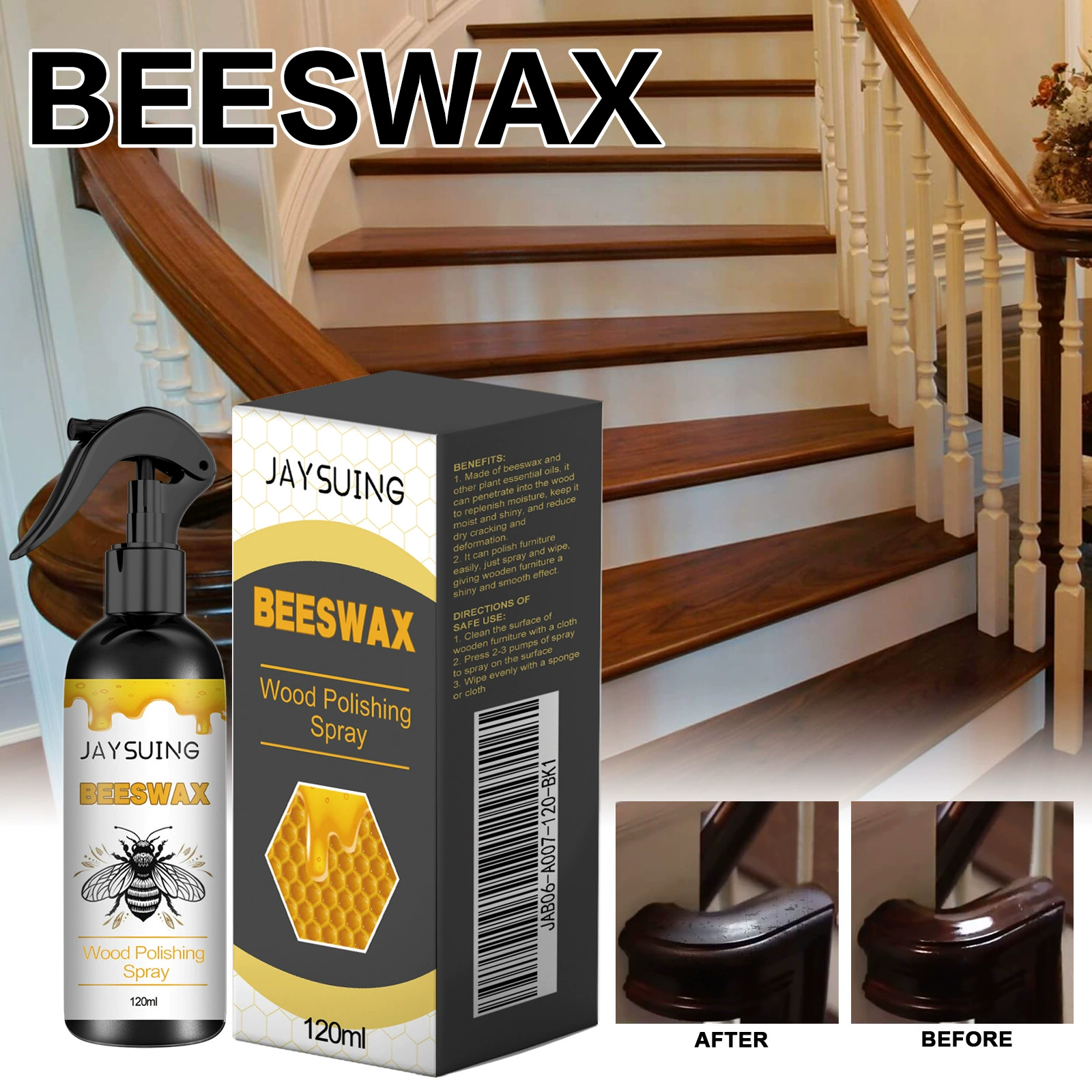 Спрей для полировки мебели и пола Jaysuing Beeswax Wood Polishing Spray, уход за царапинами и реставрацией