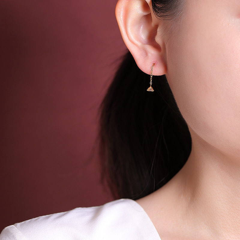 Bông tai bạc S925 hình học tròn đính đá citrine vàng đơn giản cá tính — Mẫu vàng Citrine