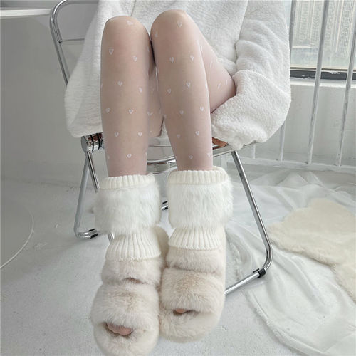毛绒袜套护腿保暖jk防寒针织堆堆袜可爱小腿毛边袜子毛毛腿套辣妹