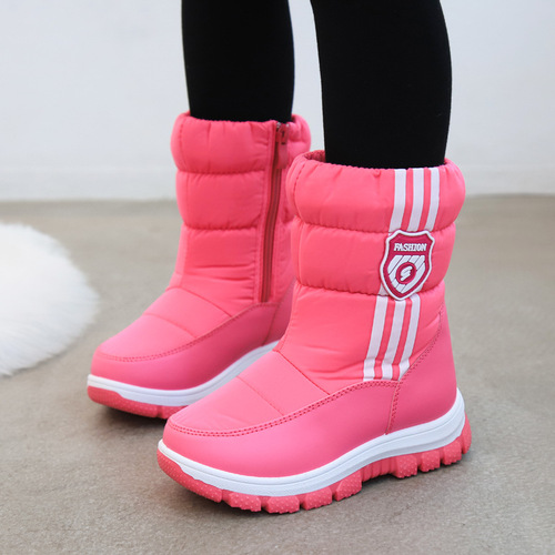 Children's snow boots girls winter new high-top striped soft-soled cotton boots plus velvet thickened warm children's cotton shoes
