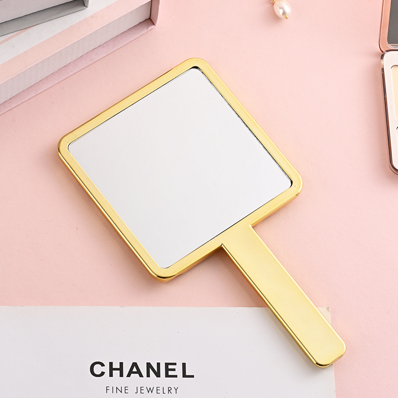 Espejo de mano cuadrado galvanizado de alta definición mango espejo de maquillaje LOGO portátil espejo de vestir espejo de mano niña