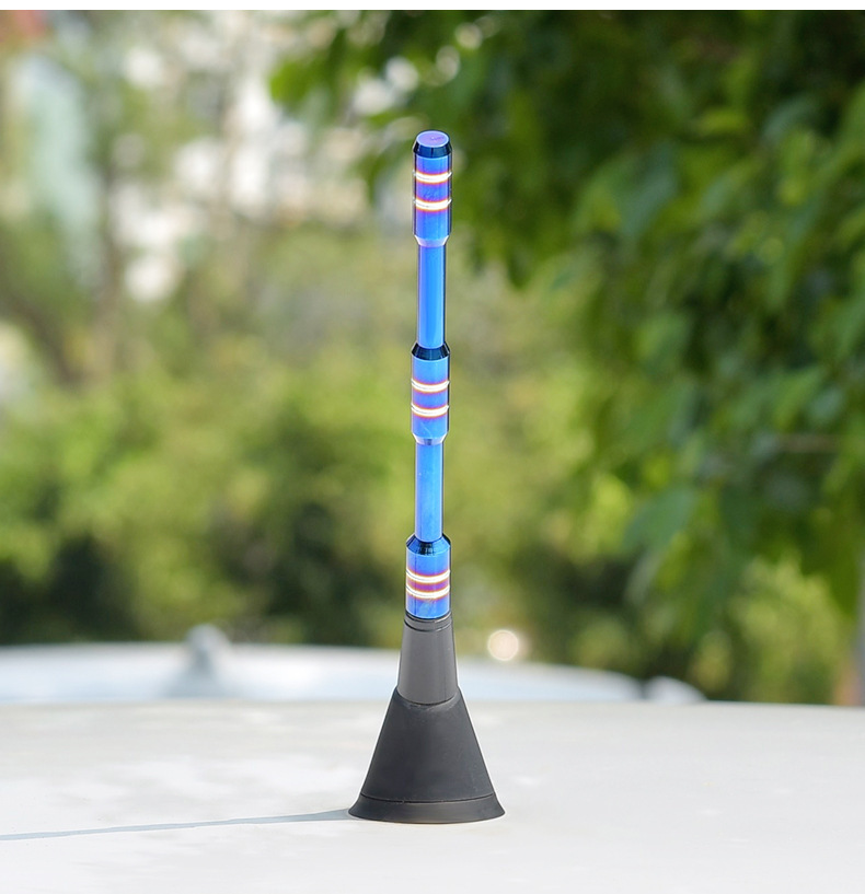 Car aluminum alloy short antenna roof universal installation baked blue antenna wholesale car radio antenna decoration
