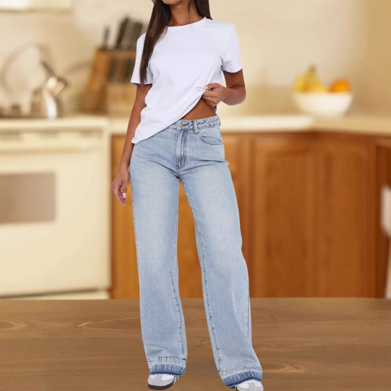 European and American Straight-Leg Jeans for Women 2025 New Amazon Ebay Stretch Straight-Leg Pants Washed Horse Style Jeans