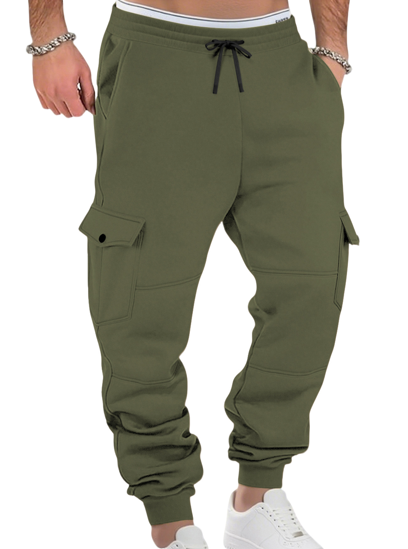 Transfronterizos Europa y América Amazon otoño y invierno más vello pesado pull cordón hombre deportivo relajado ocio multi-bolsillo pantalones de trabajo