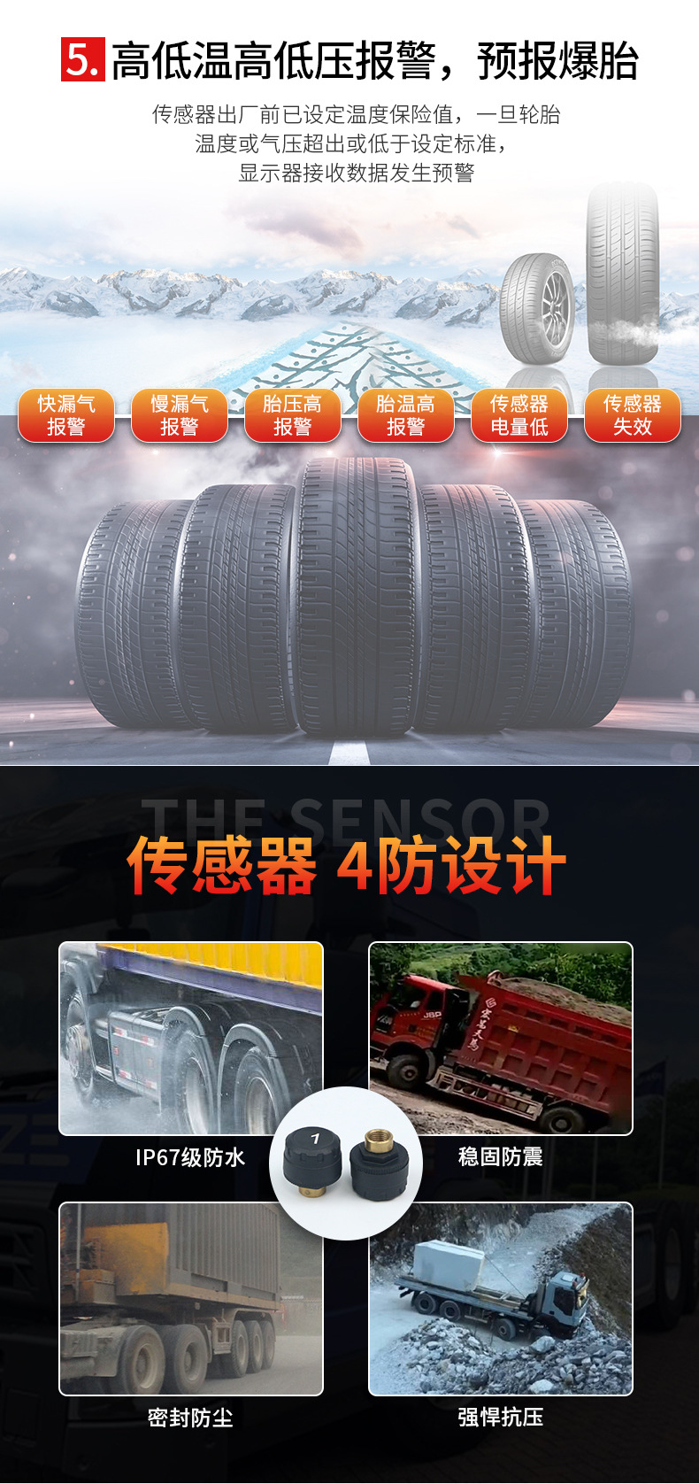 New Light Truck Heavy-Duty Vehicle 6-Wheel Solar-Powered External Tire Pressure Monitoring System Tpms Wireless Tire Pressure Detection