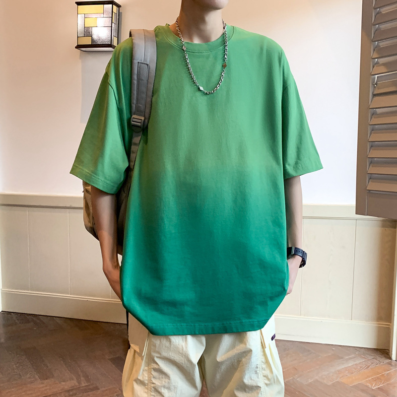 2024 summer new gradient T-shirt loose leisure time short sleeve fashion all-match men's clothing