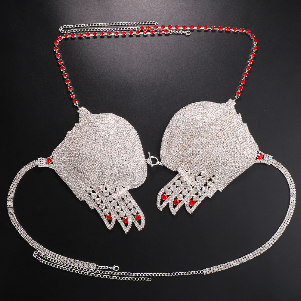 Nueva Cadena de pecho de diamantes de imitación europea y americana sexy en forma de Palma Halter completo de diamantes Cadena de pecho bikini cuerpo cadena accesorios cadena