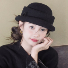 法式毛呢帽子女2025新款留洋千金风礼帽赫本风贝雷帽黑色渔夫帽