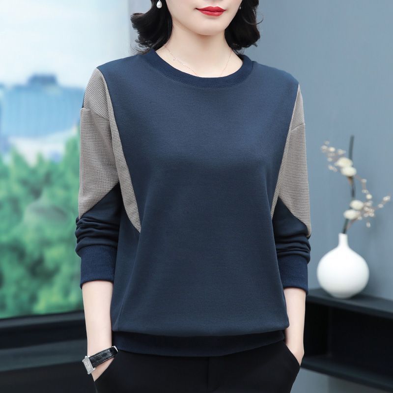 棉质卫衣女2025年春秋新款中年妈妈圆领宽松大码长袖T恤洋气上衣|undefined