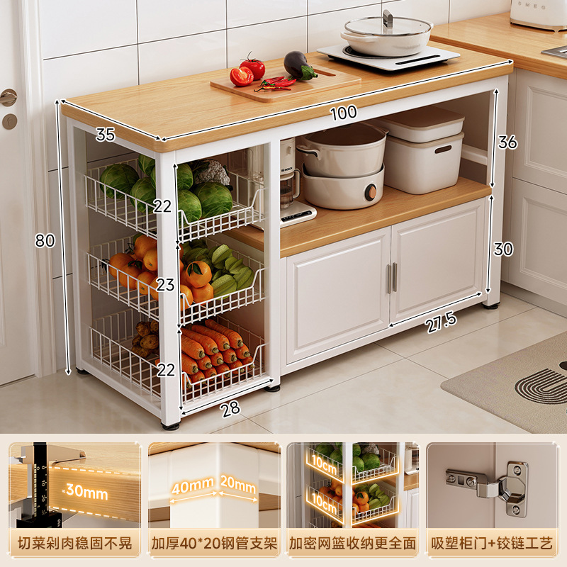 Estante de cocina, canasta de verduras multifuncional, banco de trabajo para cortar verduras, estante de almacenamiento para horno microondas, gabinete lateral, mesa multicapa con puerta