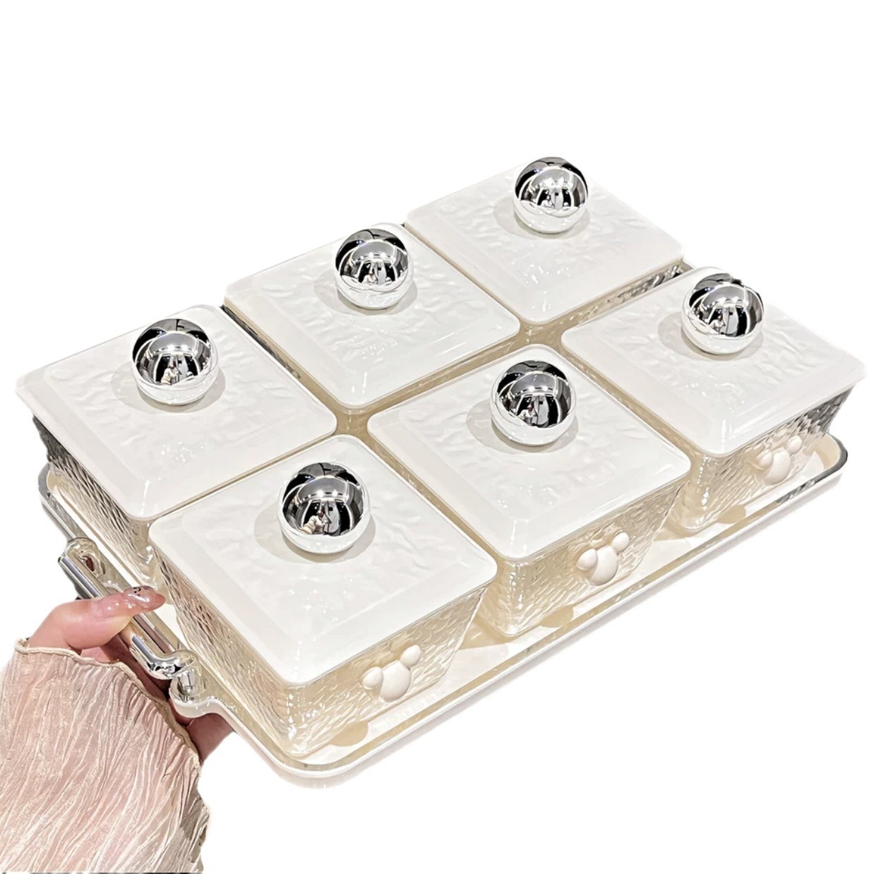 Plato de fruta seca Luz de lujo sala de estar hogar de alta gama caramelo merienda plato compartimiento con tapa KTV fruta merienda plato