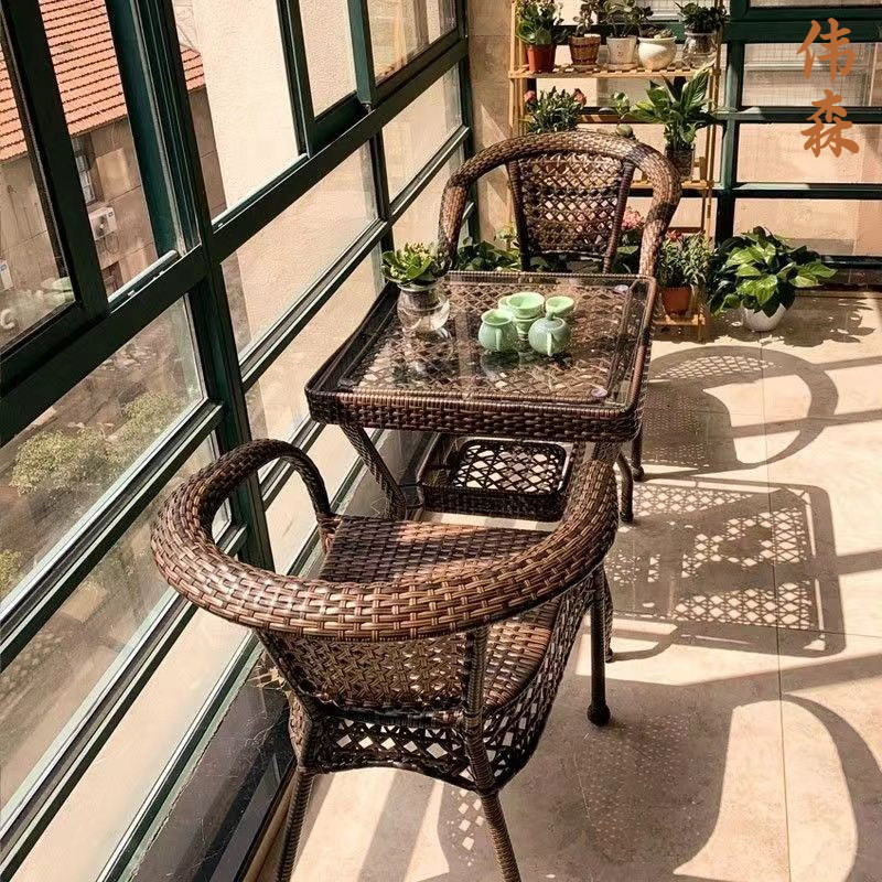 Outdoor Table and Chair Courtyard Balcony Leisure Rattan Chair Three-piece Set Terrace Outdoor Rattan Chair Small Coffee Table Set