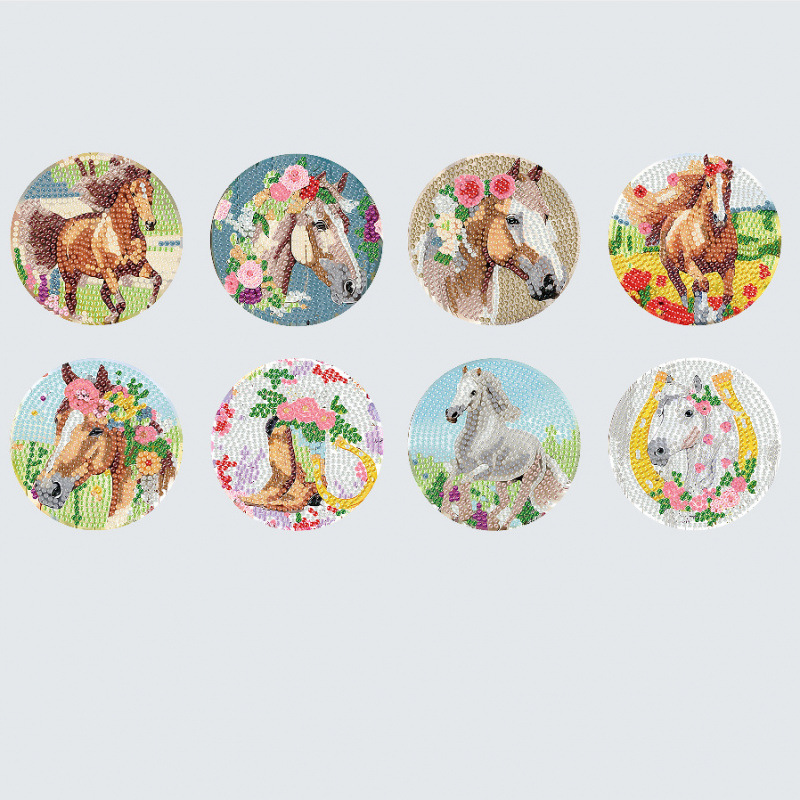 Ventas transfronterizas calientes de 8 piezas de conjunto de cojín de taza de arte de diamante, con soporte, pequeño conjunto de pintura de diamante, adecuado para adultos