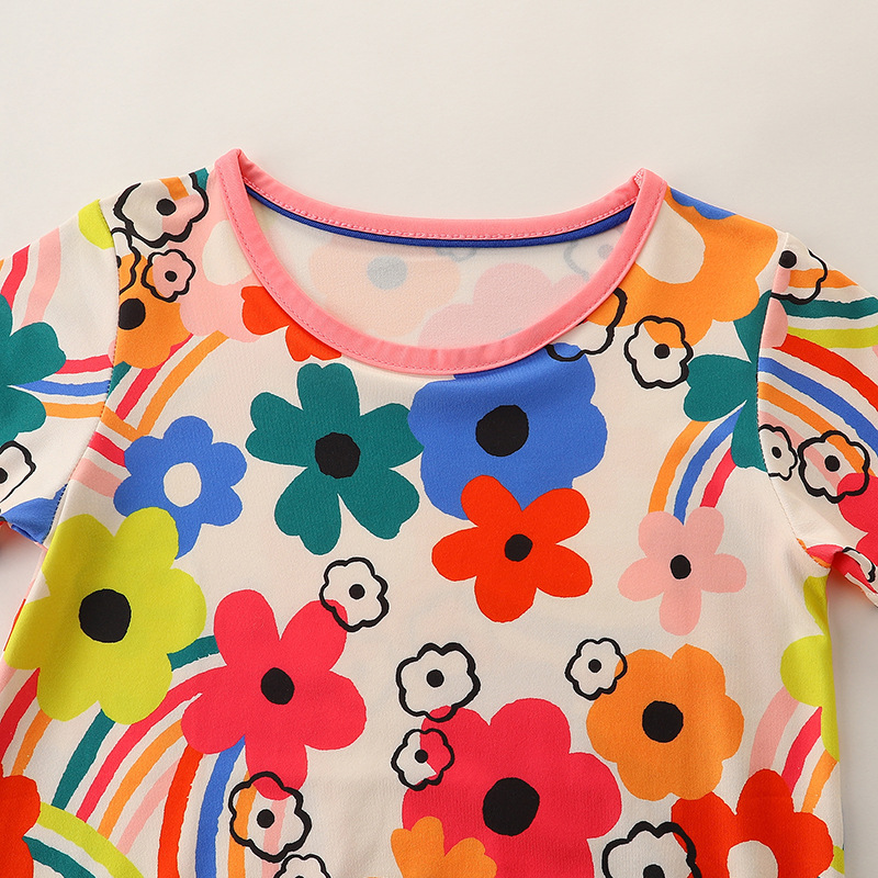 Vestido de manga corta para niñas, estilo europeo y americano, 26 nuevos modelos de verano, vestido de princesa con cuello redondo, vestido floral para niñas, dropshipping