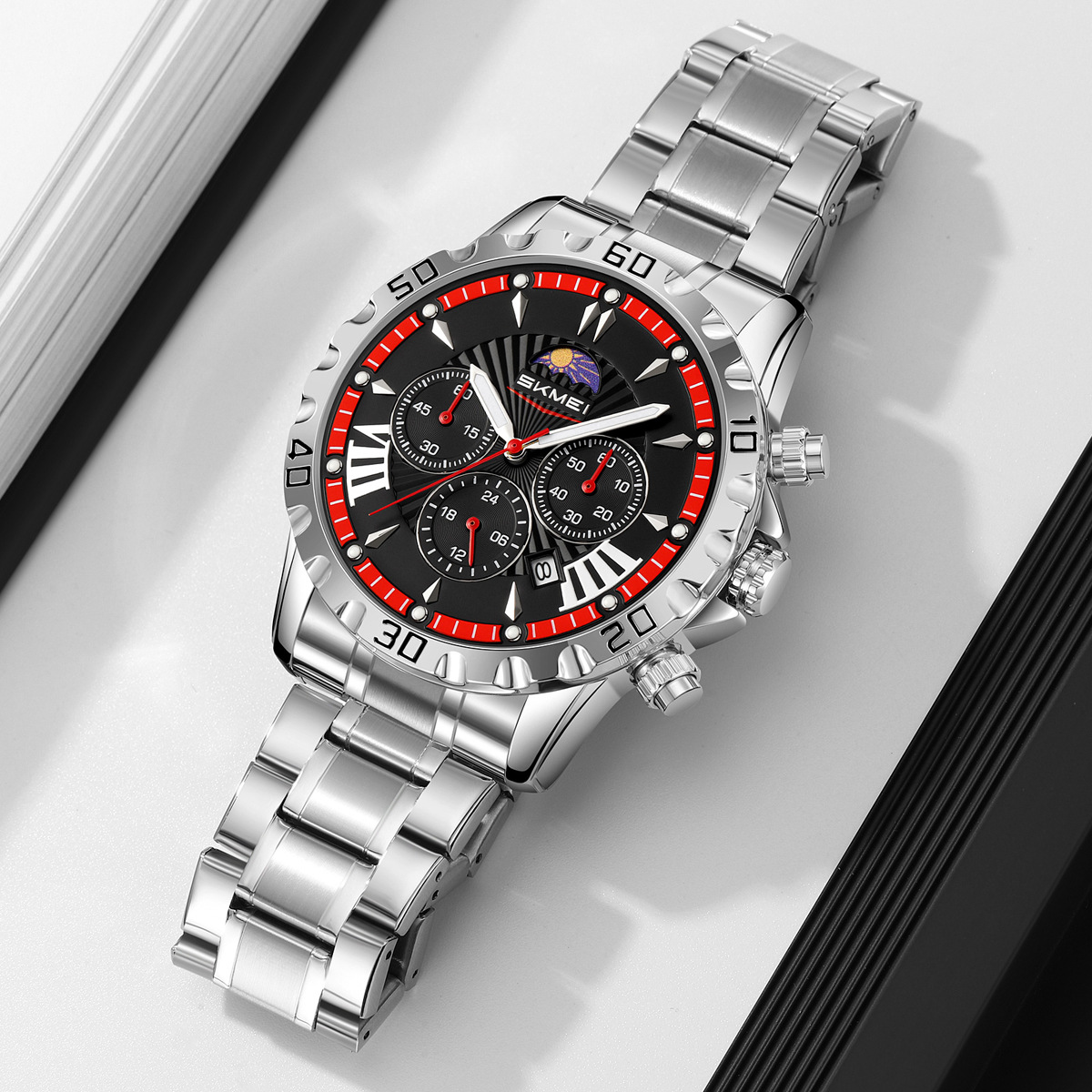 Hora de relojes de cuarzo para hombres cronógrafo multifuncional calendario astral escala romana relojes impermeables al por mayor transfronterizos