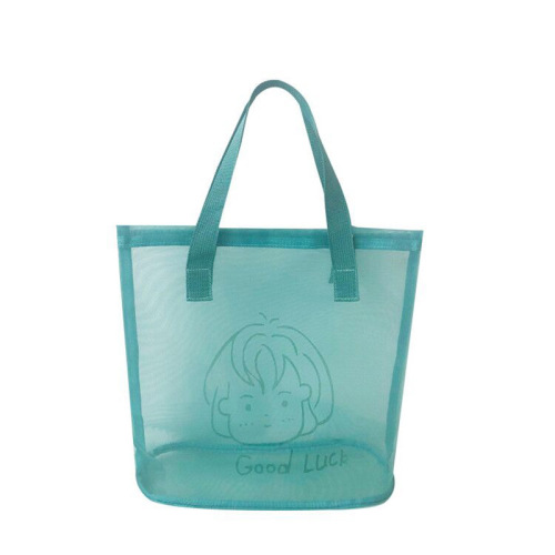Summer Mesh Fabric Korean Shopping Bag Simple Nylon Single Shoulder Handbag Girl's Bag Pink Heart Ins Gift Beach Bag