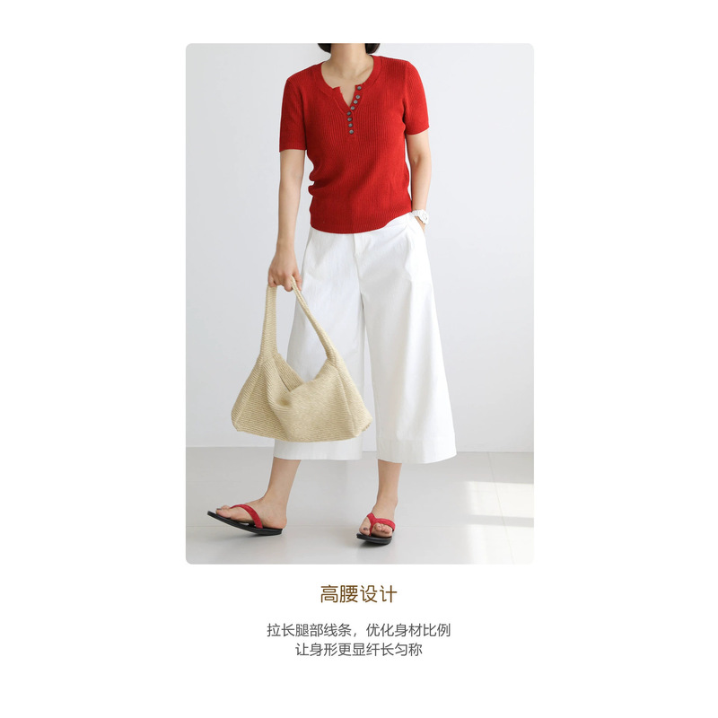 Minimalist High-Waisted Wide-Leg Pants for Commuting! Slimming and Elegant Cropped Pants with Wide Straight Legs Minimalist High-Waisted Wide-Leg Pants for Commuting! Slimming and Elegant Cropped Pants with Wide Straight Legs