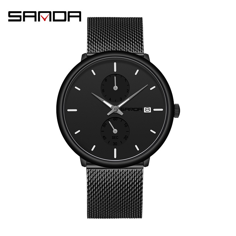 Sanda 1115 nuevo cinturón deportivo calendario impermeable reloj de cuarzo Moda simple hombres malla Correa reloj