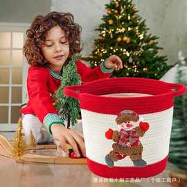 跨境棉绳编织收纳篮圣诞节装饰零食糖果储物筐可折叠脏衣篮收纳筐