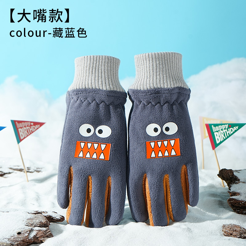 卸売子供用漫画柄滑り止め手袋、裏起毛厚手保温手袋、アウトドアスポーツ防水滑り止めスキー手袋